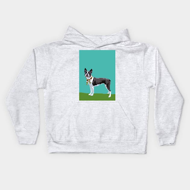 A Boston Terrier Winter Kids Hoodie by Ludwig Wagner